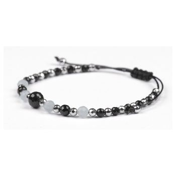 Bransoletka celebrytka czarny TURMALIN AKWAMARYN HEMATYT ochrona i miłość